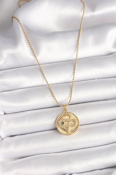 SeyCey.co Gold Color 316L Steel Chain Necklace, Topcuk Snake Engraved Zircon Stone Detailed Medallion