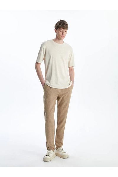 LC Waikiki Ανδρικό παντελόνι LCW Vision Brown Slim Fit λινό μείγμα
