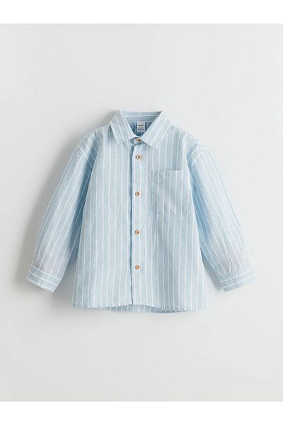 LC Waikiki Kids Blue Long Sleeve Striped Boy's Shirt