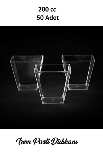 İrem Parti Dükkanı Transparent Crystal Mica Hard Plastic Cubic Prism Bowl 200 Cc 50 Pieces Presentation Container Without Lid