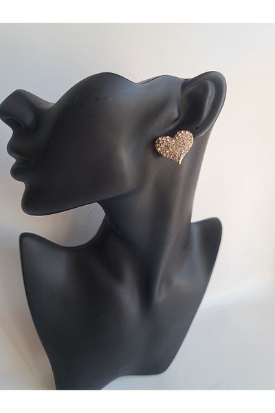 BHR AKSESUAR Gold Zircon Stone Heart Earrings