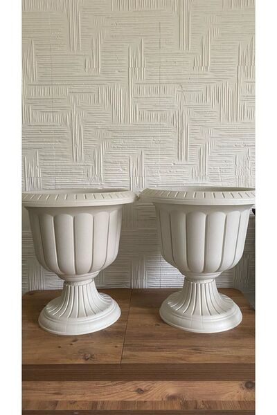 BiDünya 2'Lİ Nergis Saksı No.2 25,3 Litre Beyaz Renk