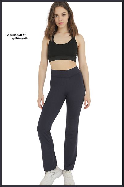 missmaral Women's Navy Blue Wide Leg Leggings High Waist Full Length Diving Fabric for Home in Office Sports105101