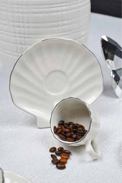 STOREMAX Ntwork Wood -Oyster Pearl 12 Piece Porcelain Coffee Cup Set for 6 People (Platinum Gilded)
