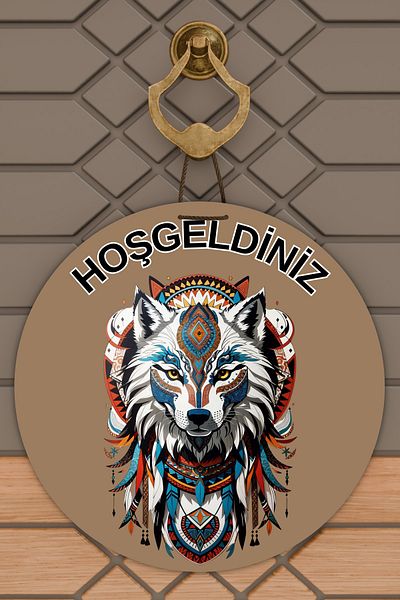 Rugmood Μοντέρνο Στολίδι Πόρτας Καφέ Φόντο Λύκος Καλώς ήρθατε Στολίδι Πόρτας Εξωτερικού Χώρου