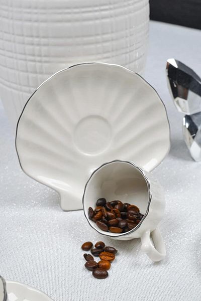 STOREMAX Ntwork Wood -Oyster Pearl 12 Piece Porcelain Coffee Cup Set for 6 People (Platinum Gilded)