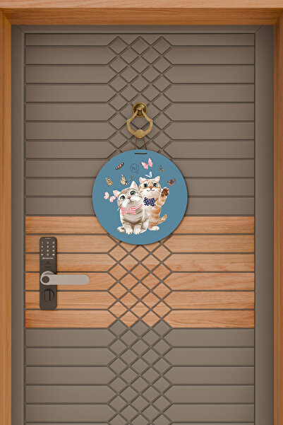 Rugmood Modern Kapı Süsü Mavi Hi Kedi Dış Mekan Kapı Süsü