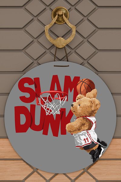 Rugmood Μοντέρνο Στολίδι Πόρτας Γκρι Slam Dunk Teddy Bear Στολίδι εξωτερικής πόρτας