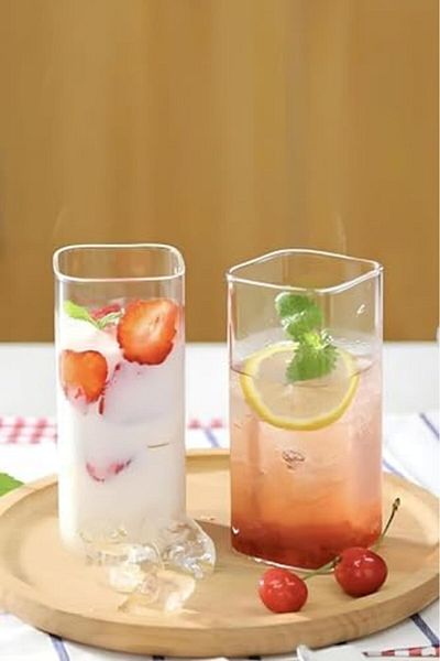 STOREMAX Ntwork Home 2 Pieces Rectangular Heat Resistant Borosilicate Trend Soft Drink Glass 350 ml Square
