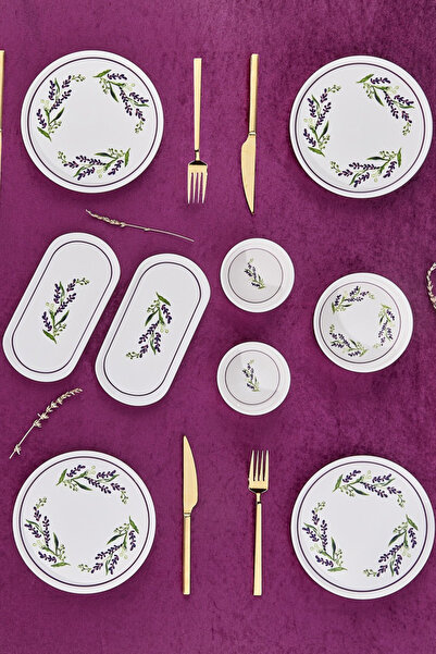 Cornella 14-Piece 6-Person Lavender Lux Porcelain Breakfast Set and Presentation Set