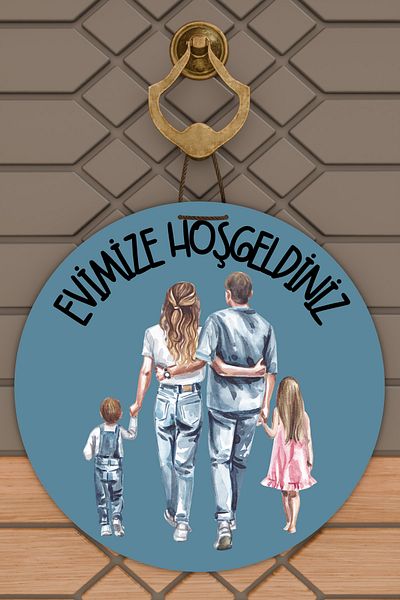 Rugmood Ornament modern pentru ușă Fundal albastru Fată și băiat Copii Ornament pentru ușă în aer liber