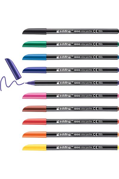 STOREMAX Sellbuystore 1200 Fine Tip Felt Tip Pen - Set of 10 Bright Colors - Metal Box - Round Tip 1 m