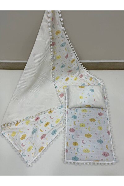 BUSEBABYHOME طقم فتحة سفلية ووسادة وبطانية من الموسلين مكون من 3 قطع