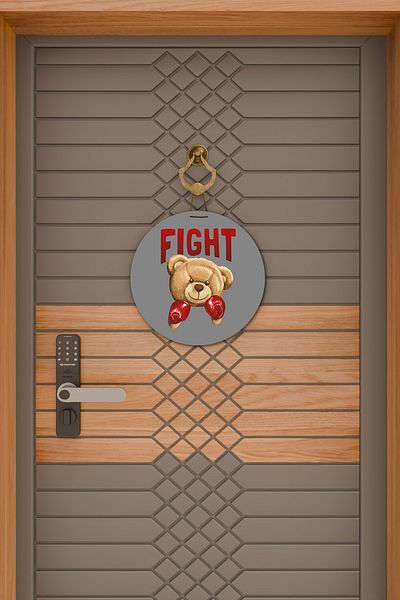 Rugmood Μοντέρνο Στολίδι Πόρτας Γκρι Fight Teddy Bear Στολίδι Εξωτερικής Πόρτας
