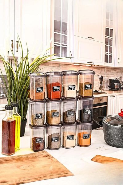 STOREMAX Life 12 Pieces 450 ml Leakproof Lid Anthracite Spice Storage Container I Label