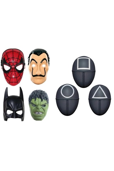 TURKAFONE Squid Game Üçgen Kare Yuvarlak yönetici Örümcek adam Batman Hulk LaCasa  Maskesi Boy 8 liset