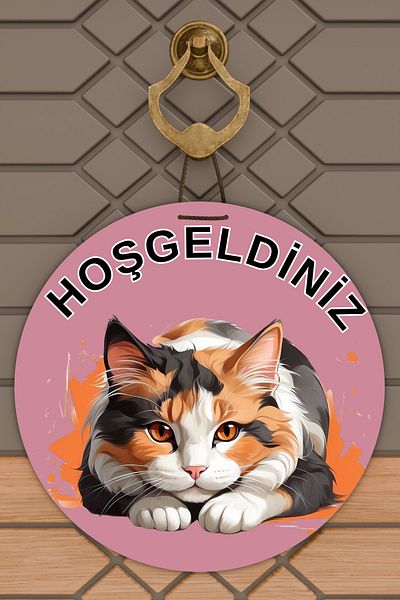 Rugmood Μοντέρνο Στολίδι Πόρτας Ροζ Φόντο Welcome Cat Στολίδι εξωτερικής πόρτας