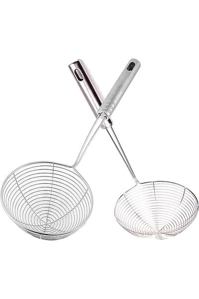 STOREMAX Ntwork Metal Colander, 14-16 cm Diameter, Long Handle, Kitchen Strainer, Silver (14 cm and 16 cm) Art 1087
