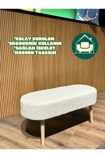 RUSTİKEVDECORART Retro Ahşap Ayaklı Geniş Oturum Alanlı Oval Bench Puf  Koltu...
