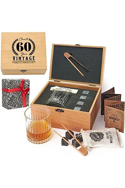 STOREMAX Ntwork Age Designed Wooden Boxed Single Glasgow Whiskey Glass Set + 4 Cooler Stone Set Art 108