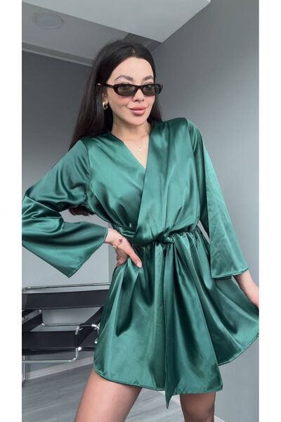 MODAGK Lacivert  Saten Elbise Görünümlü Tulum