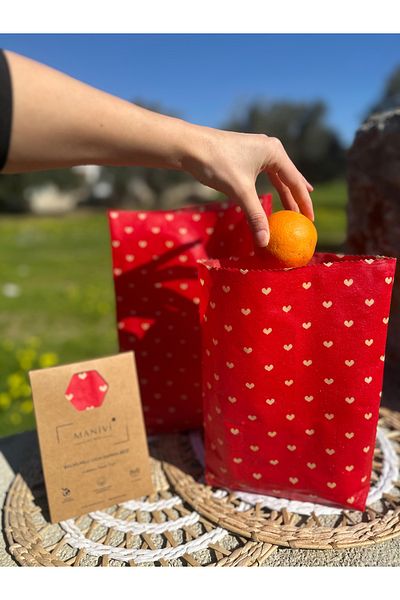 MANİVİ Wax Bag Pack 2 Sizes (27X33 / 22X28 cm) Reusable Food Storage Bag with Wax