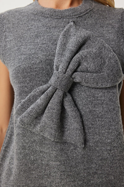 Lovelyİstanbul Anthracite Lpf0049 - Bow Knitwear Sweater