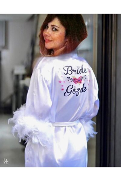 bridebyvictoria ( Isminizi Yazıyoruz)gelin Sabahlığı Kişiye Özel Kollar Tüylü...