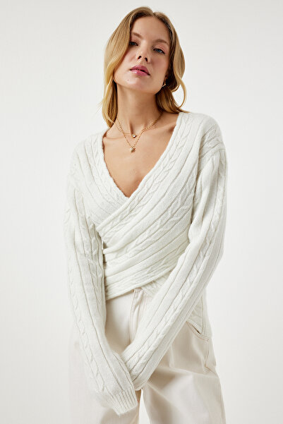 Lovelyİstanbul سترة تريكو موسمية بياقة ملفوفة - لون عظمي، Lpf0017