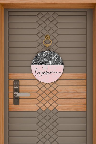 Rugmood Μοντέρνο Στολίδι Πόρτας Μαύρο Ροζ Welcome Στολίδι Εξωτερικής Πόρτας