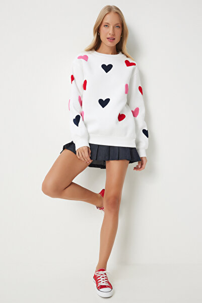 Lovelyİstanbul Pletená mikina s texturou srdce - Raised, Ecru Lnj0016