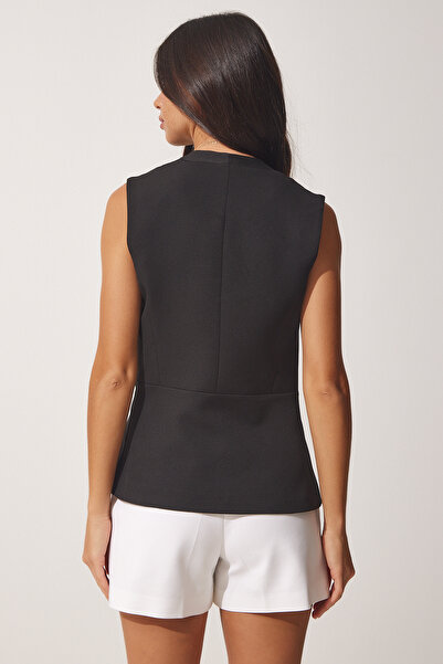 Lovelyİstanbul Double Breasted Buttoned Woven Vest Black Lwf0008