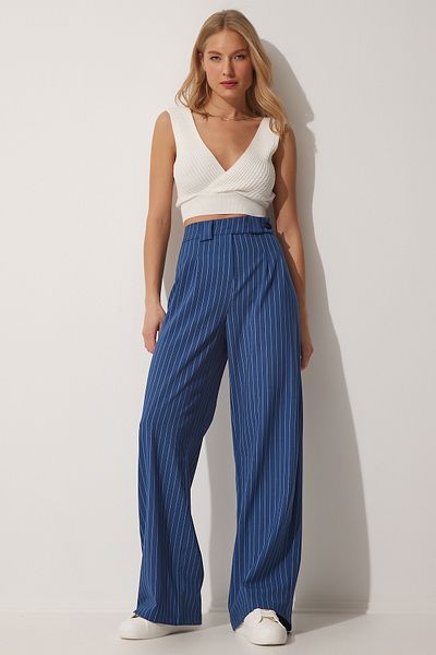 Lovelyİstanbul Pleated Wide Leg Trousers Dark Blue Lgk0002