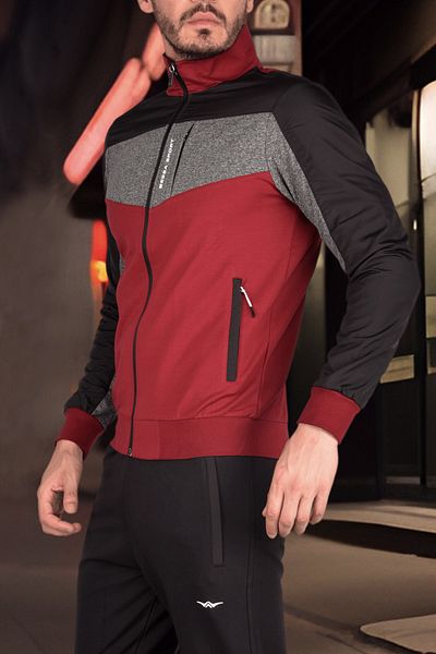 BESSA Men's Burgundy Seasonal Tracksuit Set Cotton 2 Thread Fabric Zippered Pockets Sports Suit