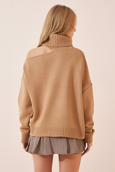 Lovelyİstanbul Rolákový svetr - vystřižený detail, sušenka Lpn0002