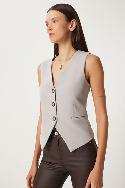 Lovelyİstanbul Stone Colored V-Neck Woven Vest - Llv0004