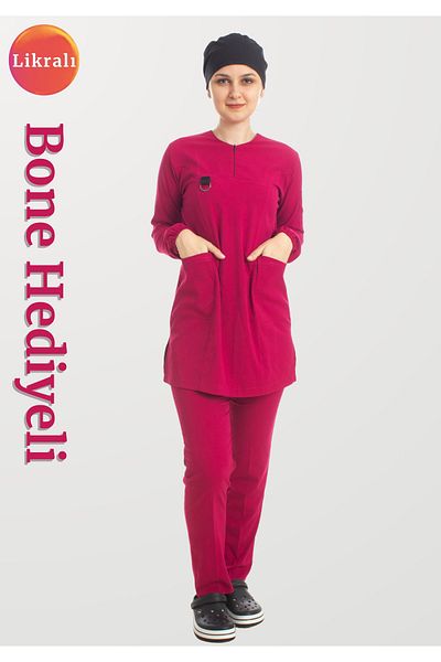 Simirna Üniforma Premium Lycra Cherry Rotten - Nurse & Doctor Scrubs & Uniform Suit