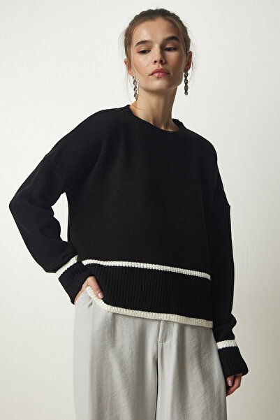Lovelyİstanbul Μαύρο Πλεκτό Πουλόβερ - Basic Stripe Detailed, Lpf0008