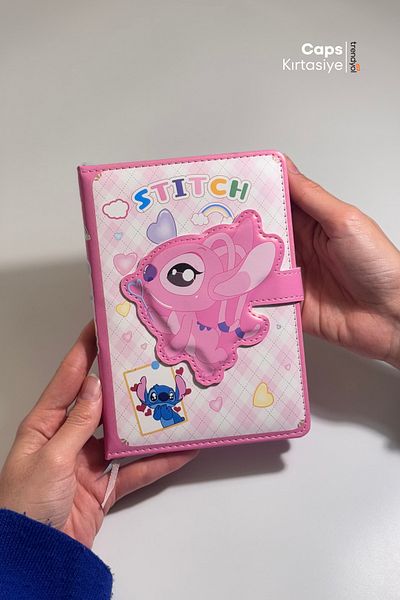 caps Caiet cu copertă specială cu blocare magnetică cu tematică Stitch - Dimensiune A5 - 160 de coli