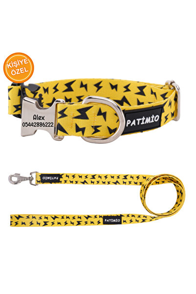 PATİMİO Yellow boom Isimli Köpek Tasması Ve Gezdirme Seti, Köpek Künyesi, Köpek Isimlik, Isme Özel Tasma