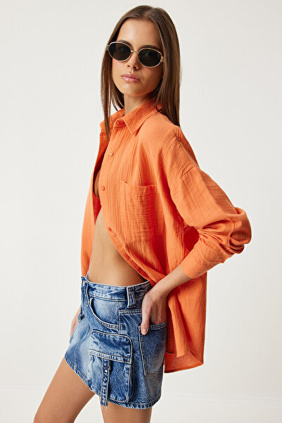 Lovelyİstanbul Cămașă oversize din muselină portocalie - Lmx0002