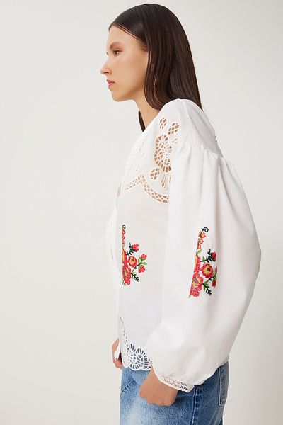 Lovelyİstanbul Ecru Woven Shirt - Openwork Embroidery, Lqs0007