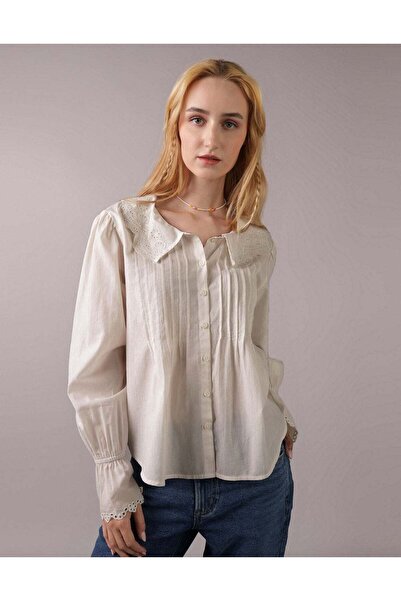 AMERICAN EAGLE بلوزة AE بأكمام طويلة وياقة مكشكشة