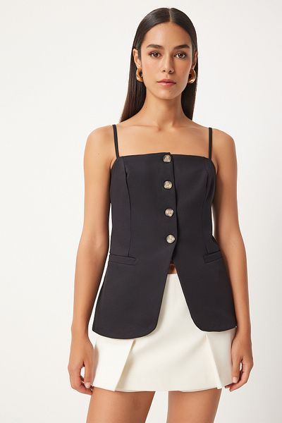 Lovelyİstanbul Black Strappy Woven Vest - Llv0002
