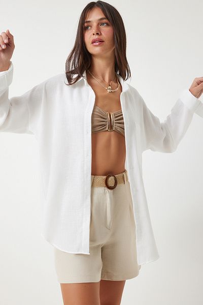 Lovelyİstanbul Ecru Linen Oversize Shirt - Lhf0005