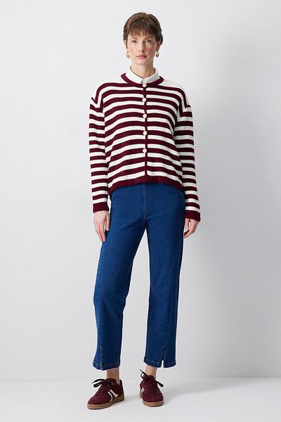Touché Privé Gold Buttoned Striped Short Cardigan