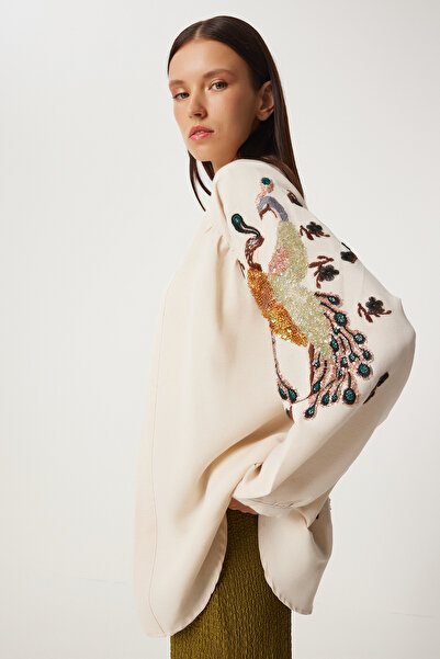 Lovelyİstanbul Linen Kimono - Embroidered, Cream Orange, Lde0004