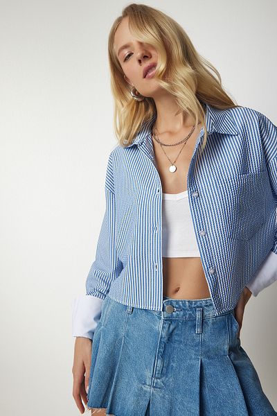 Lovelyİstanbul Cămașă crop cu dungi albastre - Lub0029