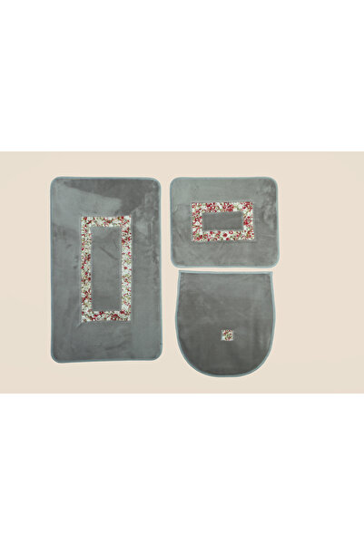 FeelHome Σετ πολυτελείας γκρι λουλουδάτο μοτίβο 3 τεμαχίων πατάκι μπάνιου - Αντιολισθητική βάση Arsuz