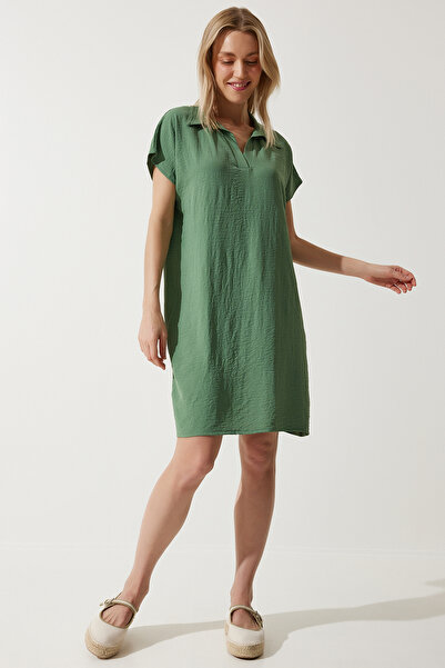 Lovelyİstanbul Καλοκαιρινό φόρεμα Ayrobin με πράσινο γιακά πόλο - Lto0023